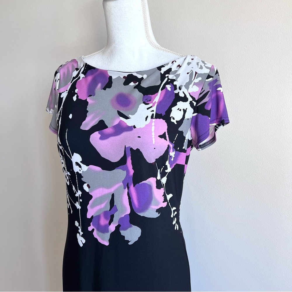 Joseph Ribkoff Black and Purple Midi Dress - Picture 2 of 10